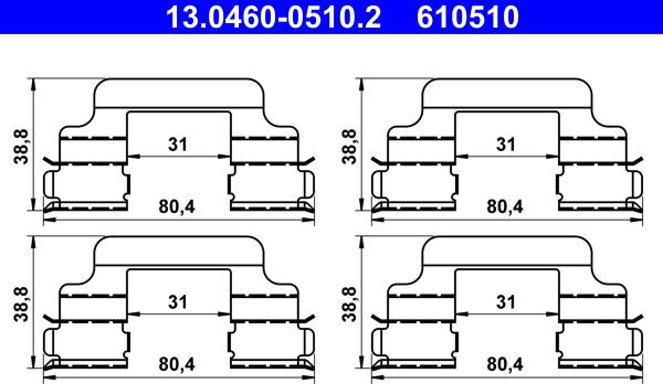 ATE 13.0460-0510.2 - Tarvikesarja, jarrupala parts5.com