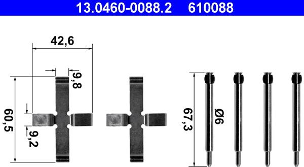 ATE 13.0460-0088.2 - Set accesorii, placute frana parts5.com