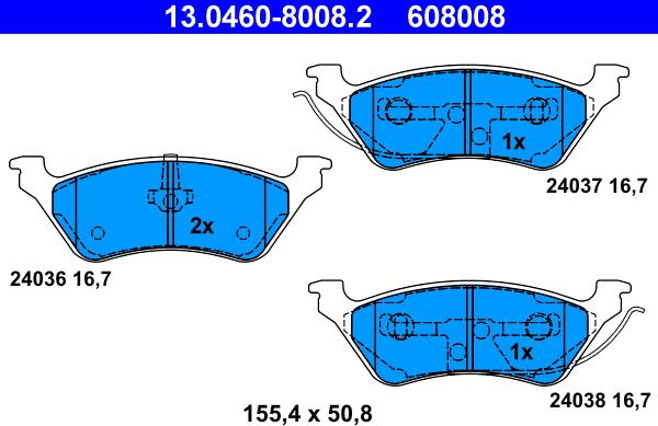 ATE 13.0460-8008.2 - Set placute frana,frana disc parts5.com