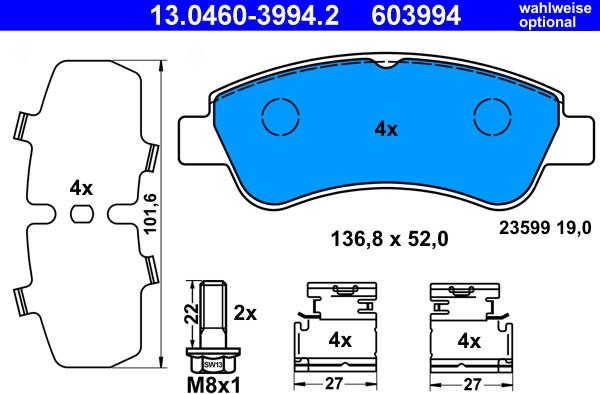 ATE 13.0460-3994.2 - Σετ τακάκια, δισκόφρενα parts5.com