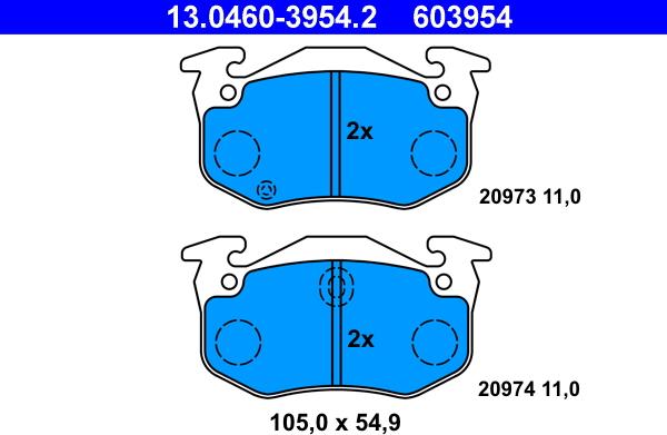 ATE 13.0460-3954.2 - Brake Pad Set, disc brake parts5.com