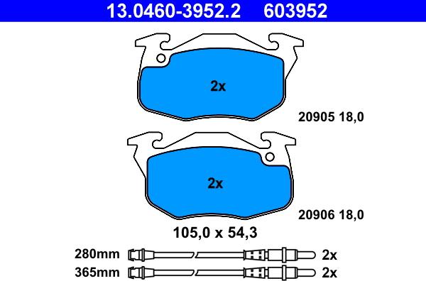 ATE 13.0460-3952.2 - Brake Pad Set, disc brake parts5.com