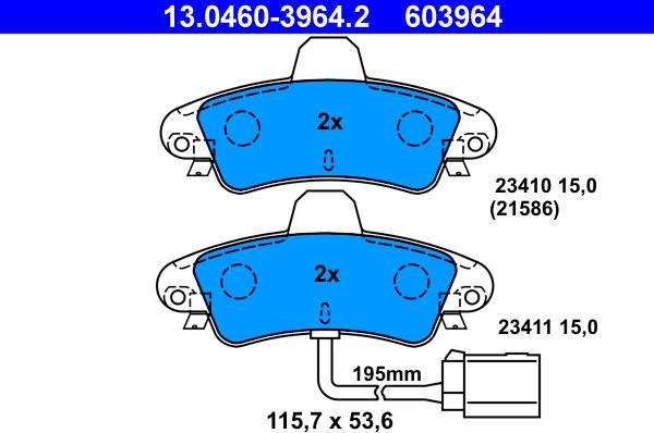 ATE 13.0460-3964.2 - Set placute frana,frana disc parts5.com