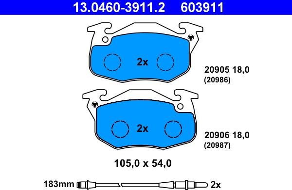 ATE 13.0460-3911.2 - Komplet zavornih oblog, ploscne (kolutne) zavore parts5.com