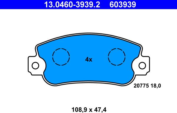 ATE 13.0460-3939.2 - Sada brzdových destiček, kotoučová brzda parts5.com