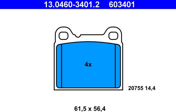 ATE 13.0460-3401.2 - Комплект спирачно феродо, дискови спирачки parts5.com