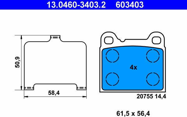 ATE 13.0460-3403.2 - Brake Pad Set, disc brake parts5.com