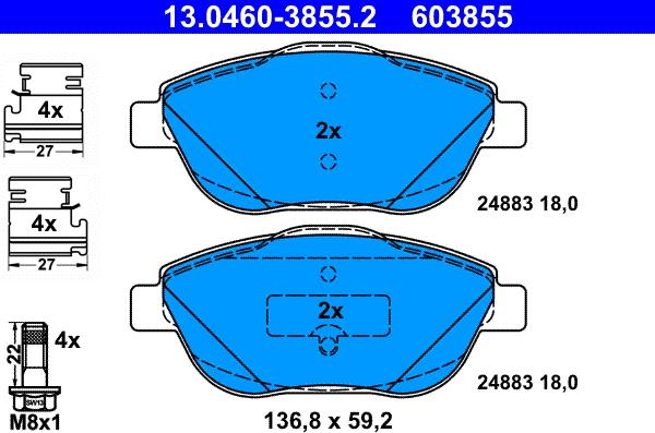 ATE 13.0460-3855.2 - Set placute frana,frana disc parts5.com