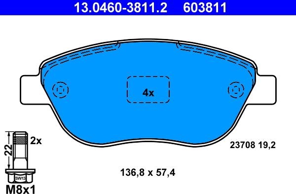 ATE 13.0460-3811.2 - Set placute frana,frana disc parts5.com