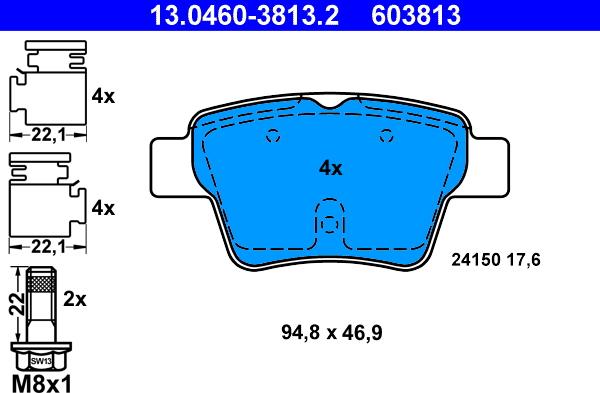 ATE 13.0460-3813.2 - Sada brzdových destiček, kotoučová brzda parts5.com