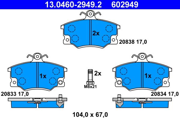 ATE 13.0460-2949.2 - Sada brzdových destiček, kotoučová brzda parts5.com