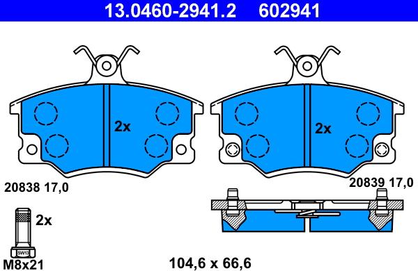 ATE 13.0460-2941.2 - Sada brzdových destiček, kotoučová brzda parts5.com