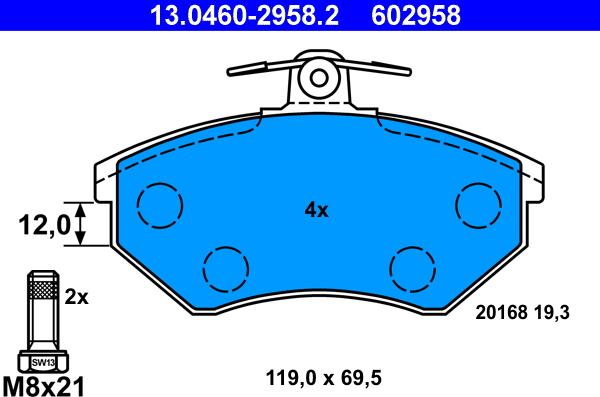 ATE 13.0460-2958.2 - Set placute frana,frana disc parts5.com