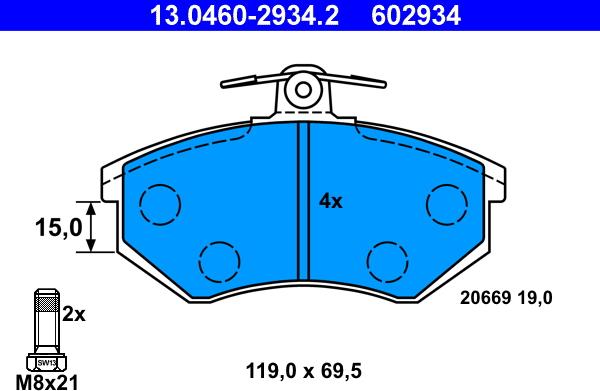 ATE 13.0460-2934.2 - Juego de pastillas de freno parts5.com