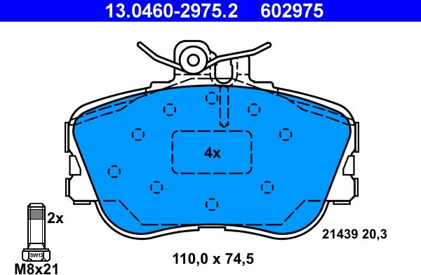 ATE 13.0460-2975.2 - Sada brzdových platničiek kotúčovej brzdy parts5.com