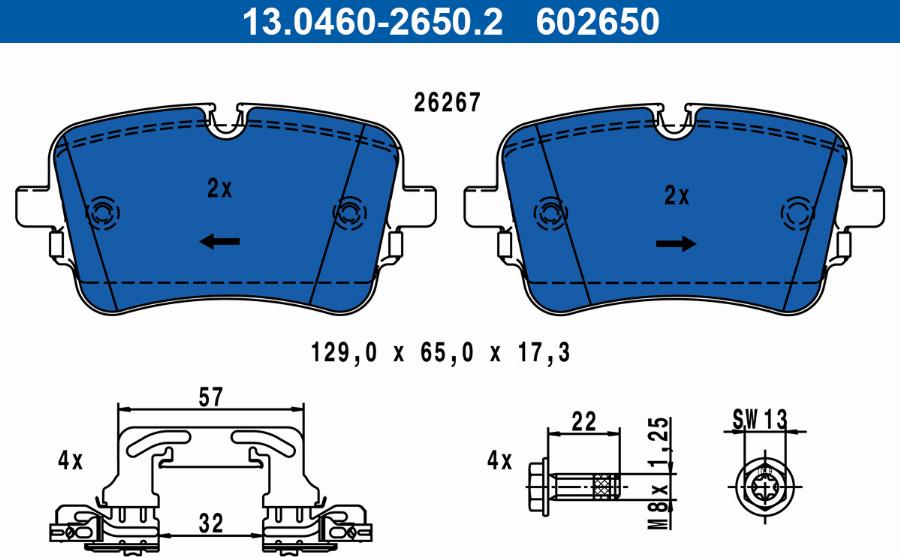 ATE 13.0460-2650.2 - Juego de pastillas de freno parts5.com