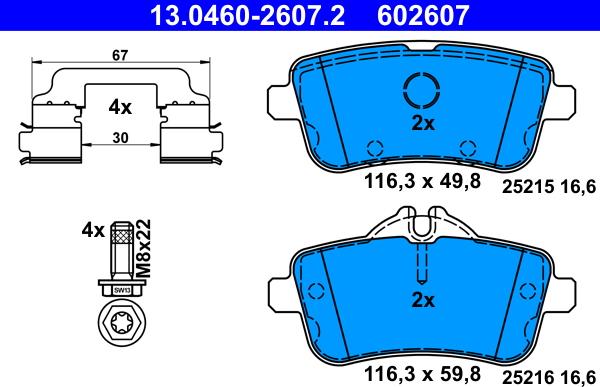 ATE 13.0460-2607.2 - Set placute frana,frana disc parts5.com