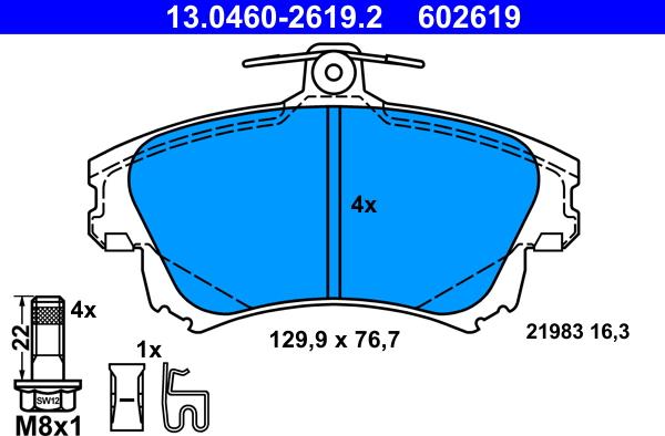 ATE 13.0460-2619.2 - Set placute frana,frana disc parts5.com