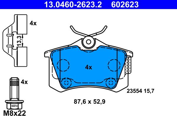 ATE 13.0460-2623.2 - Komplet pločica, disk-kočnica parts5.com