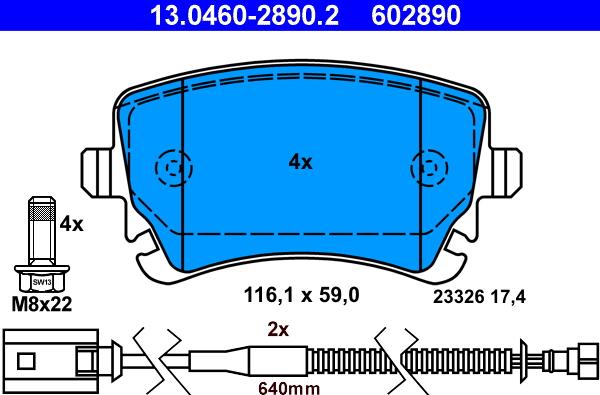 ATE 13.0460-2890.2 - Sada brzdových platničiek kotúčovej brzdy parts5.com