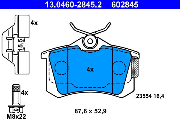 ATE 13.0460-2845.2 - Sada brzdových destiček, kotoučová brzda parts5.com