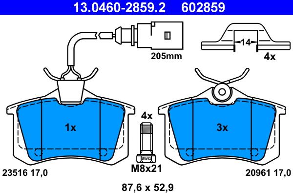 ATE 13.0460-2859.2 - Set placute frana,frana disc parts5.com