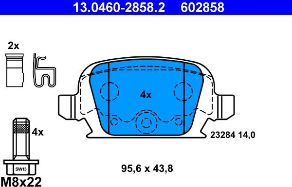 ATE 13.0460-2858.2 - Set placute frana,frana disc parts5.com