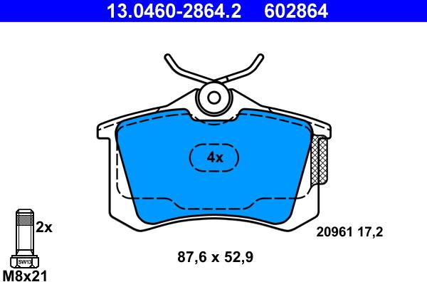 ATE 13.0460-2864.2 - Sada brzdových destiček, kotoučová brzda parts5.com