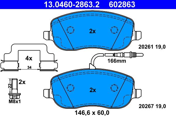 ATE 13.0460-2863.2 - Komplet pločica, disk-kočnica parts5.com