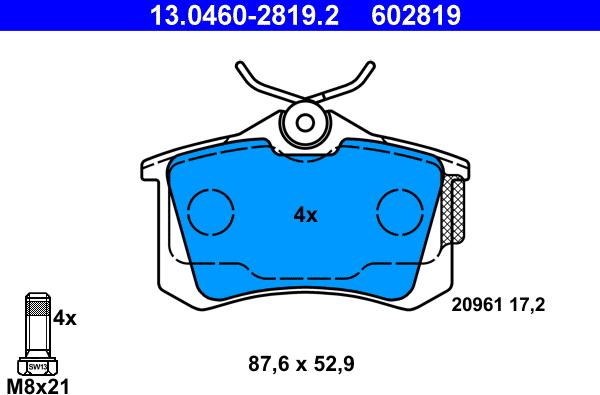 ATE 13.0460-2819.2 - Kit de plaquettes de frein, frein à disque parts5.com