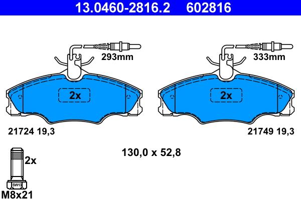 ATE 13.0460-2816.2 - Brake Pad Set, disc brake parts5.com