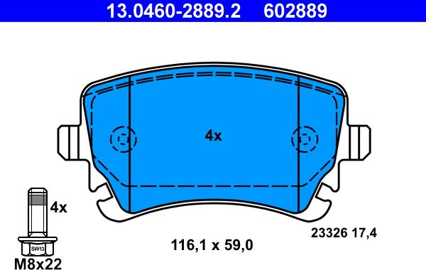 ATE 13.0460-2889.2 - Sada brzdových platničiek kotúčovej brzdy parts5.com