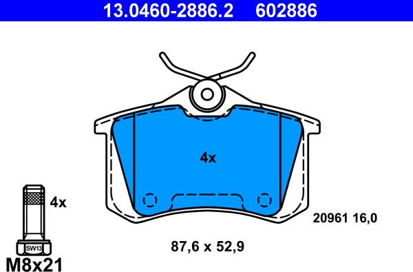 ATE 13.0460-2886.2 - Brake Pad Set, disc brake parts5.com