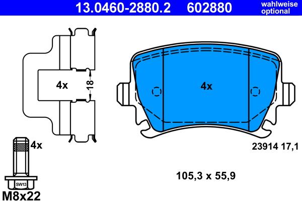 ATE 13.0460-2880.2 - Brake Pad Set, disc brake parts5.com