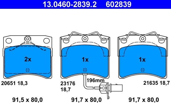 ATE 13.0460-2839.2 - Set placute frana,frana disc parts5.com