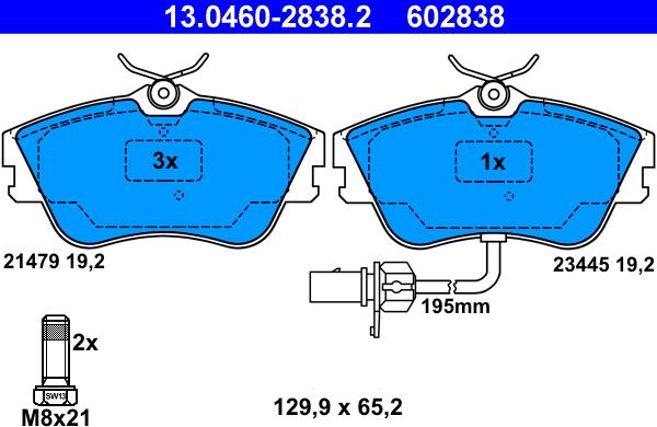 ATE 13.0460-2838.2 - Set placute frana,frana disc parts5.com