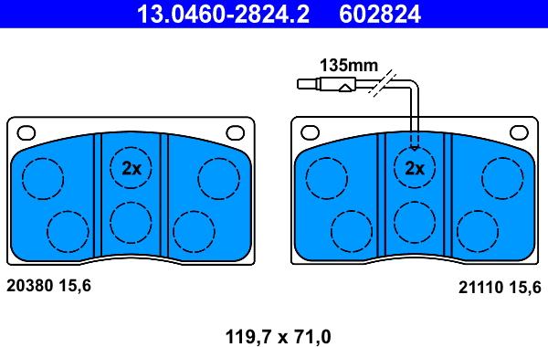 ATE 13.0460-2824.2 - Sada brzdových platničiek kotúčovej brzdy parts5.com