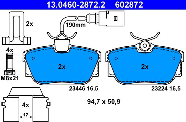 ATE 13.0460-2872.2 - Kit de plaquettes de frein, frein à disque parts5.com