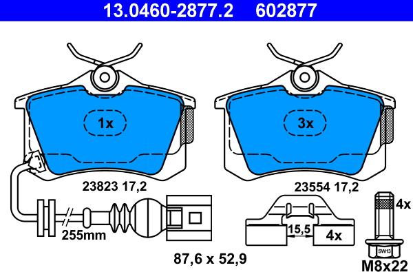 ATE 13.0460-2877.2 - Sada brzdových destiček, kotoučová brzda parts5.com