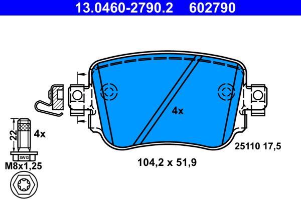 ATE 13.0460-2790.2 - Set placute frana,frana disc parts5.com