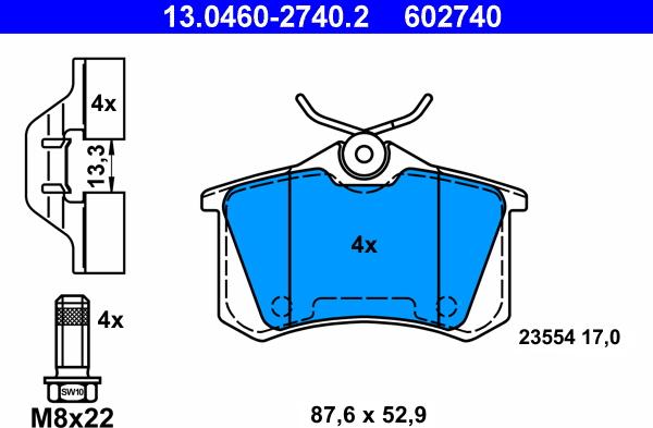 ATE 13.0460-2740.2 - Juego de pastillas de freno parts5.com