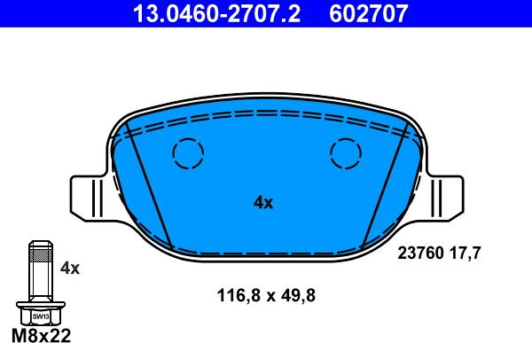 ATE 13.0460-2707.2 - Set placute frana,frana disc parts5.com