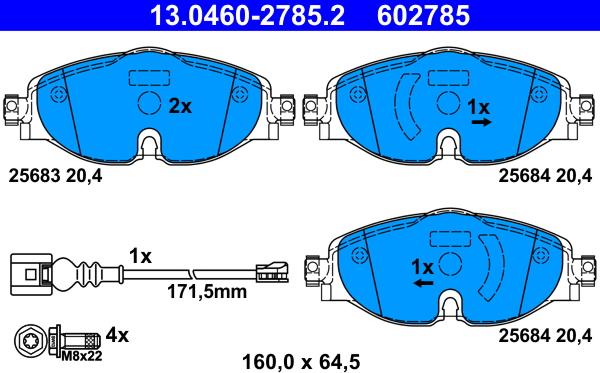 ATE 13.0460-2785.2 - Тормозные колодки, дисковые, комплект parts5.com