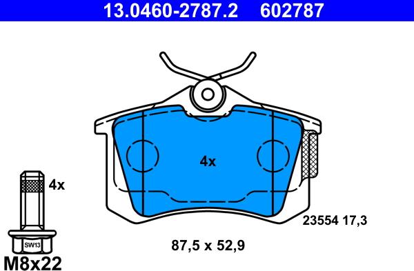 ATE 13.0460-2787.2 - Juego de pastillas de freno parts5.com