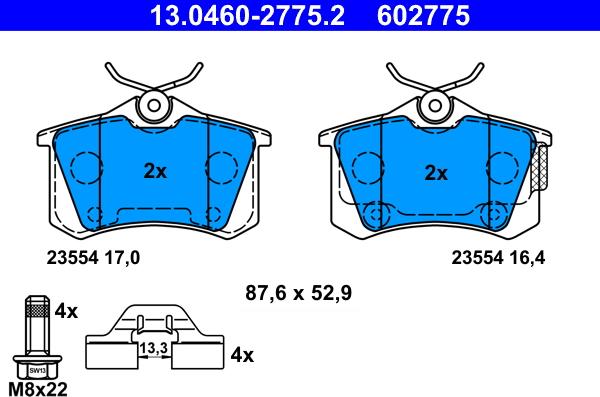 ATE 13.0460-2775.2 - Komplet pločica, disk-kočnica parts5.com