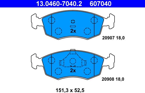 ATE 13.0460-7040.2 - Set placute frana,frana disc parts5.com