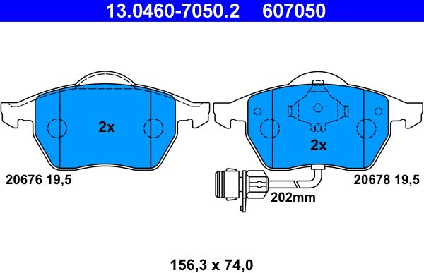 ATE 13.0460-7050.2 - Σετ τακάκια, δισκόφρενα parts5.com