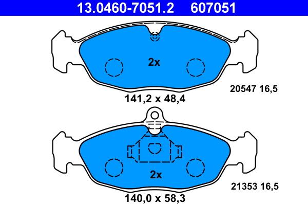 ATE 13.0460-7051.2 - Set placute frana,frana disc parts5.com