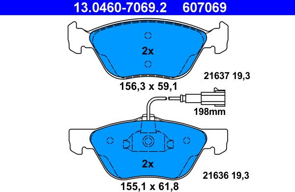 ATE 13.0460-7069.2 - Set placute frana,frana disc parts5.com