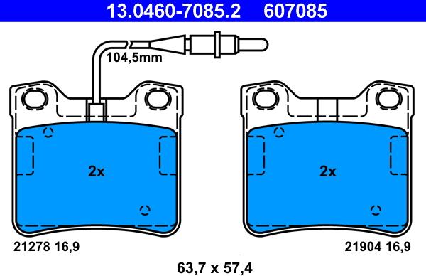 ATE 13.0460-7085.2 - Brake Pad Set, disc brake parts5.com